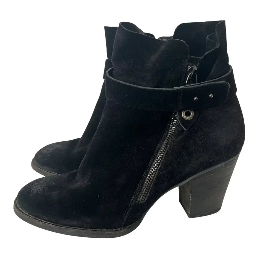 Paul Green Dallas Black Suede Stacked Heeled Ankle Boots Size 8 US - Picture 2 of 10